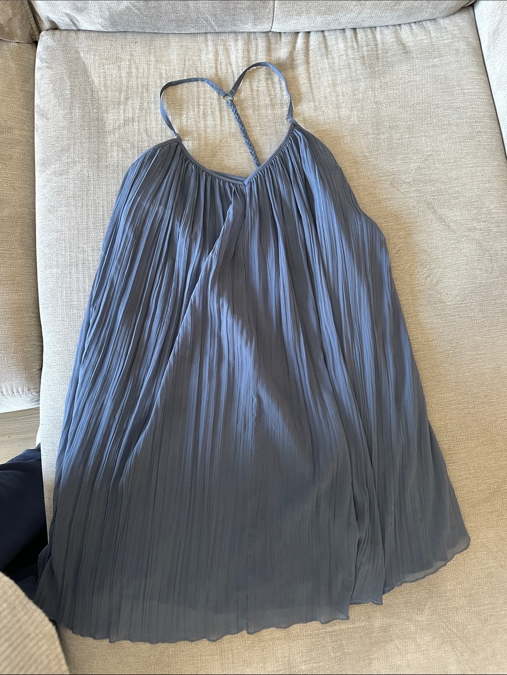 Abercrombie & Fitch Dusty Blue Pleated Slip Dress